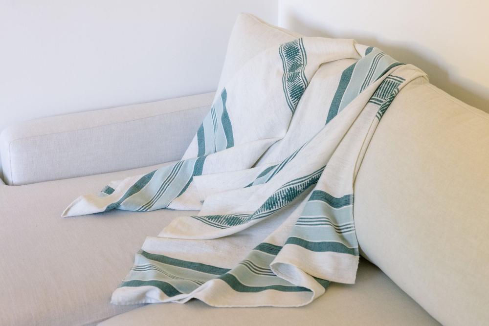 Serviette de plage tissée en coton d'Éthiopie Turquoise