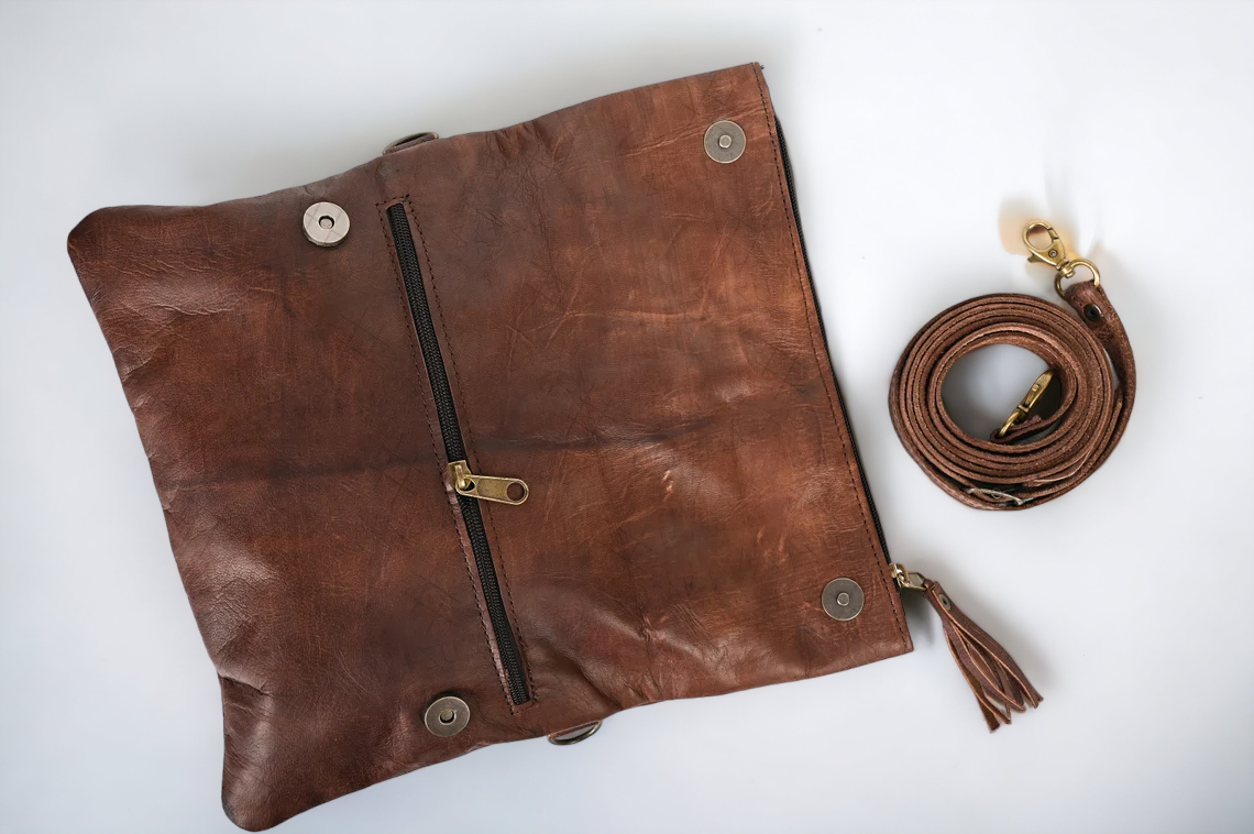 Sac bandoulière marocain en cuir tressé - du Maroc