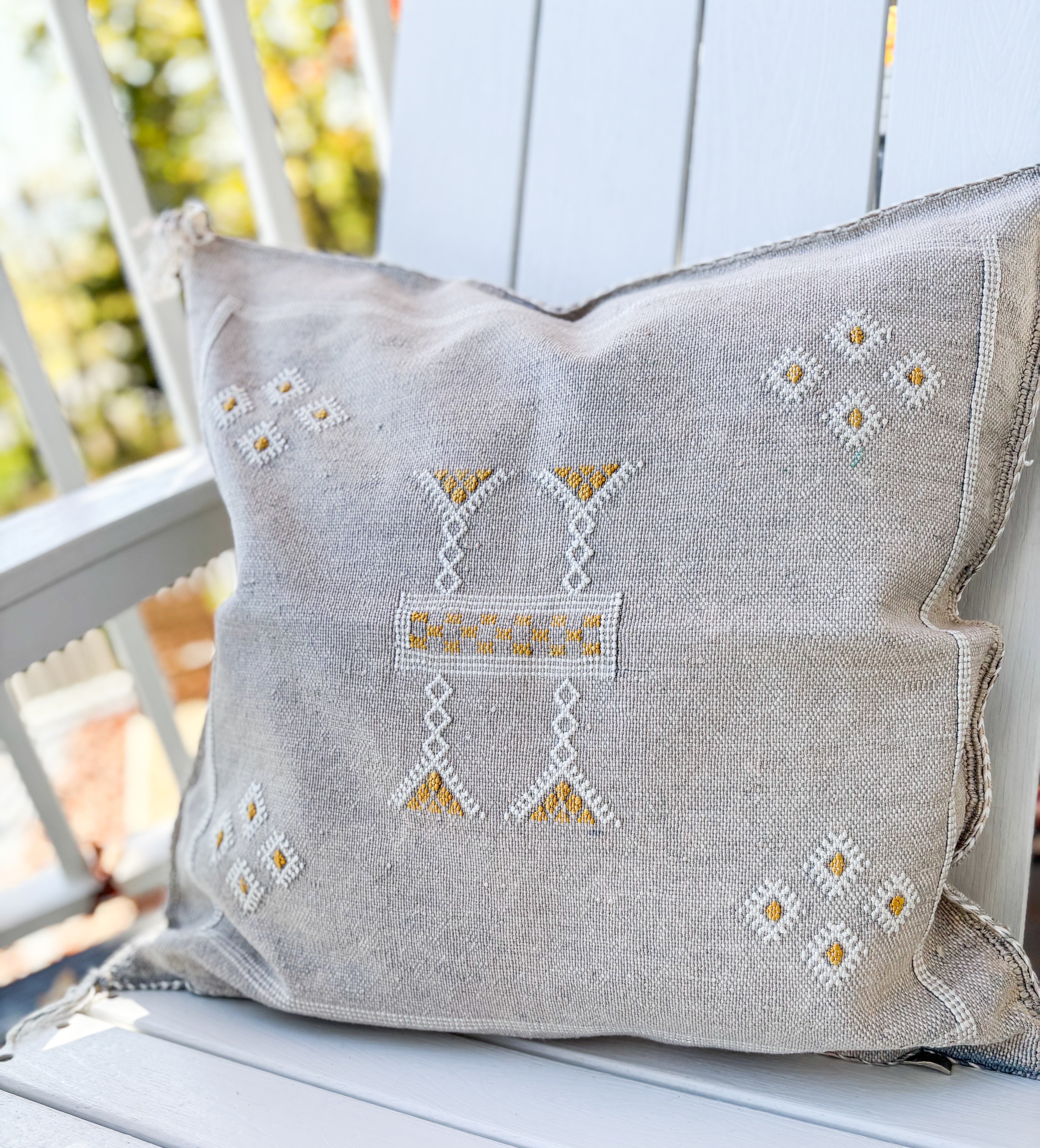 MOROCCO: Premium Square Grey Cactus Silk Cushion Cover