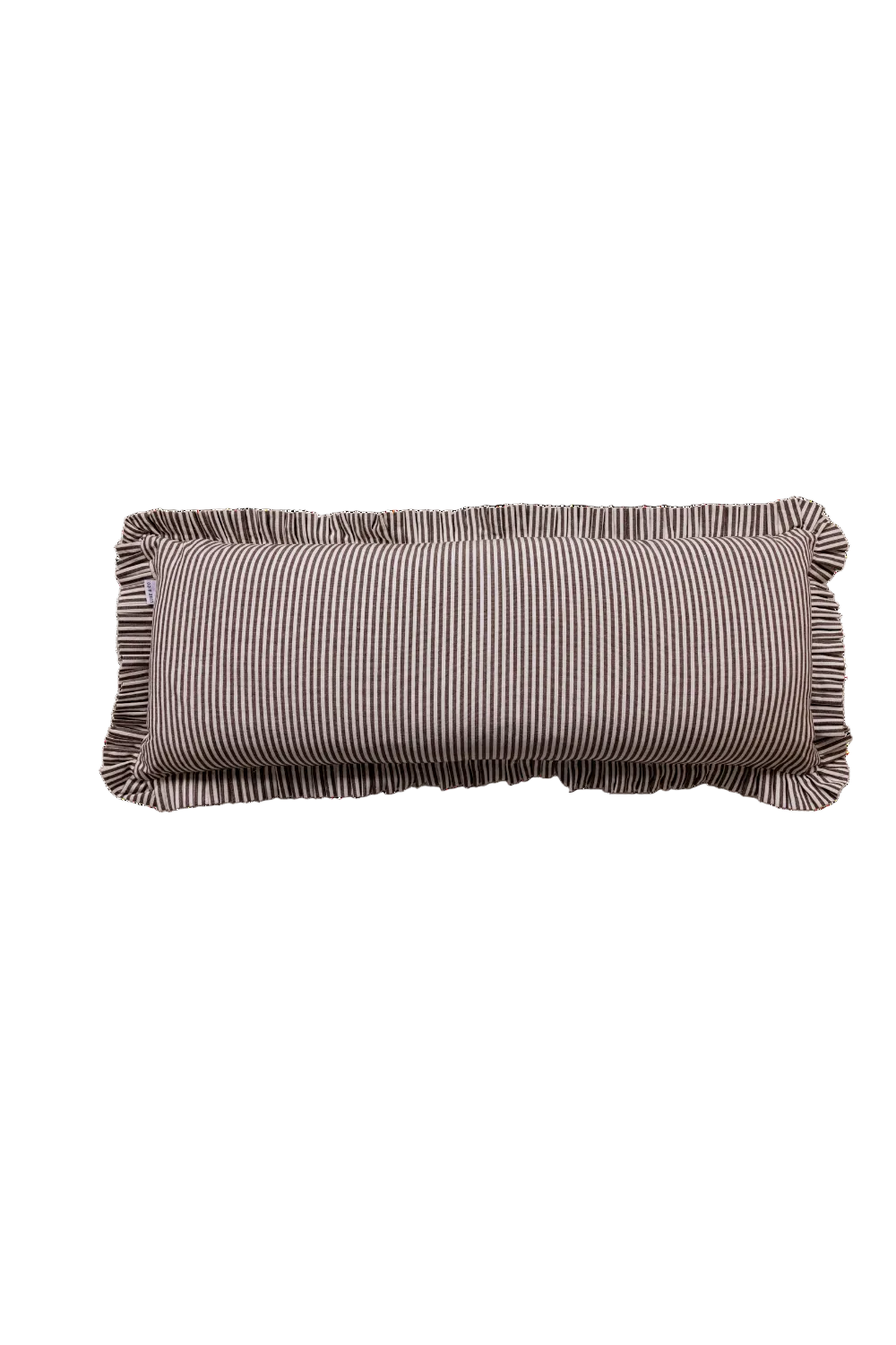 Brown and white striped Ruffle Bolster cushion cover