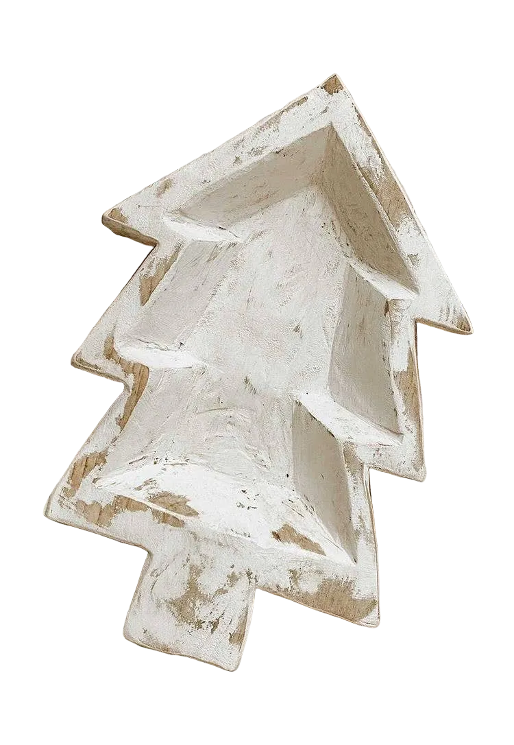 Mexico: Wooden bowl in the shape of a tree, pure white, handmade, #A