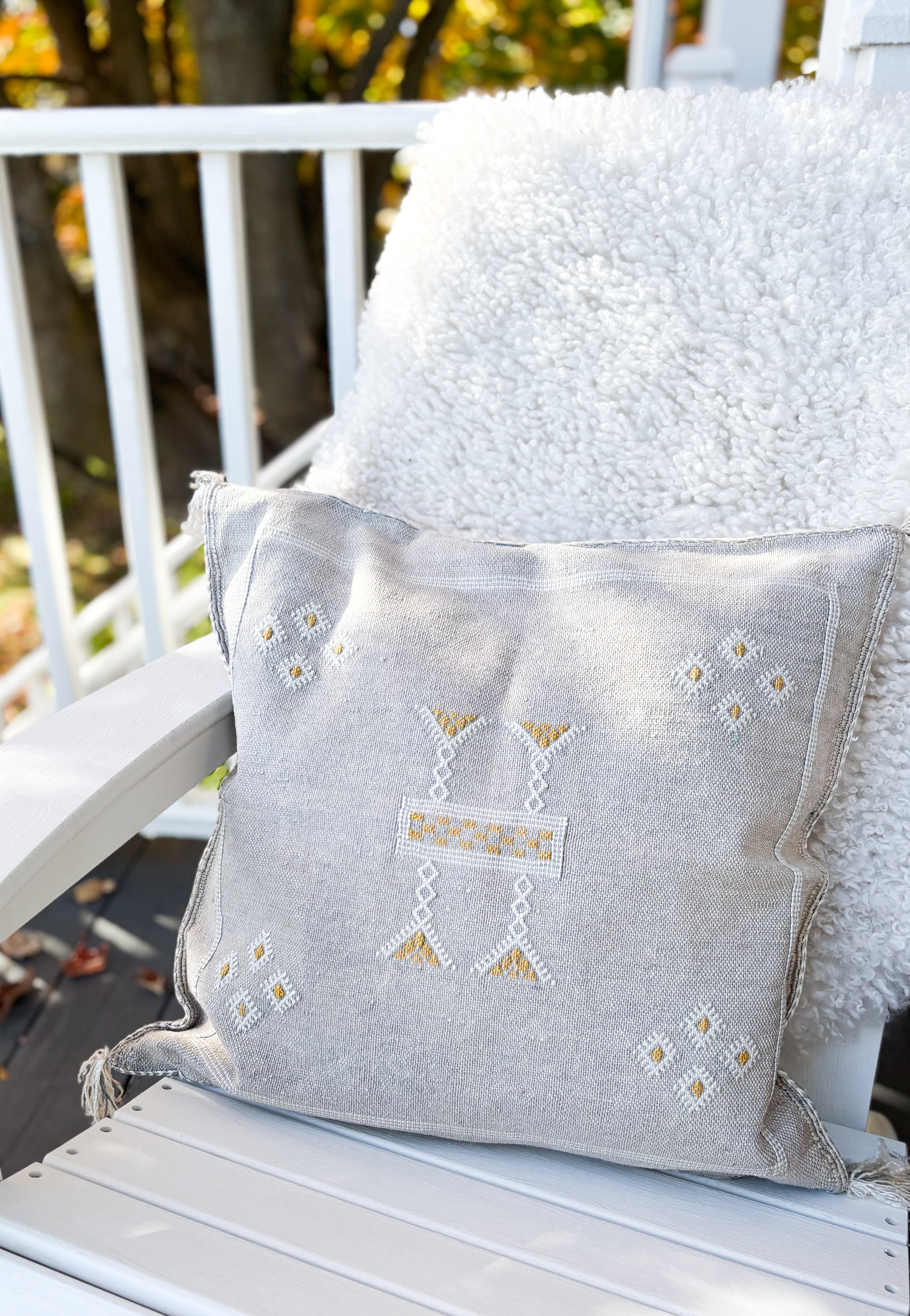 MOROCCO: Premium Square Grey Cactus Silk Cushion Cover