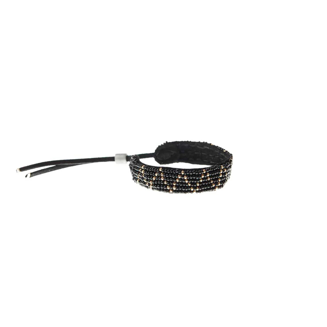 Adjustable leather bracelet with zigzag pattern – BLACK/GOLD