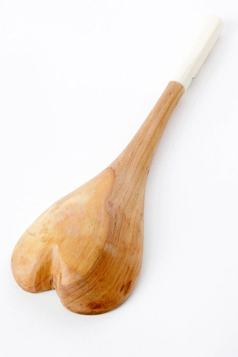 KENYA: Wild olive wood heart-shaped cooking spoon with zigzag handle