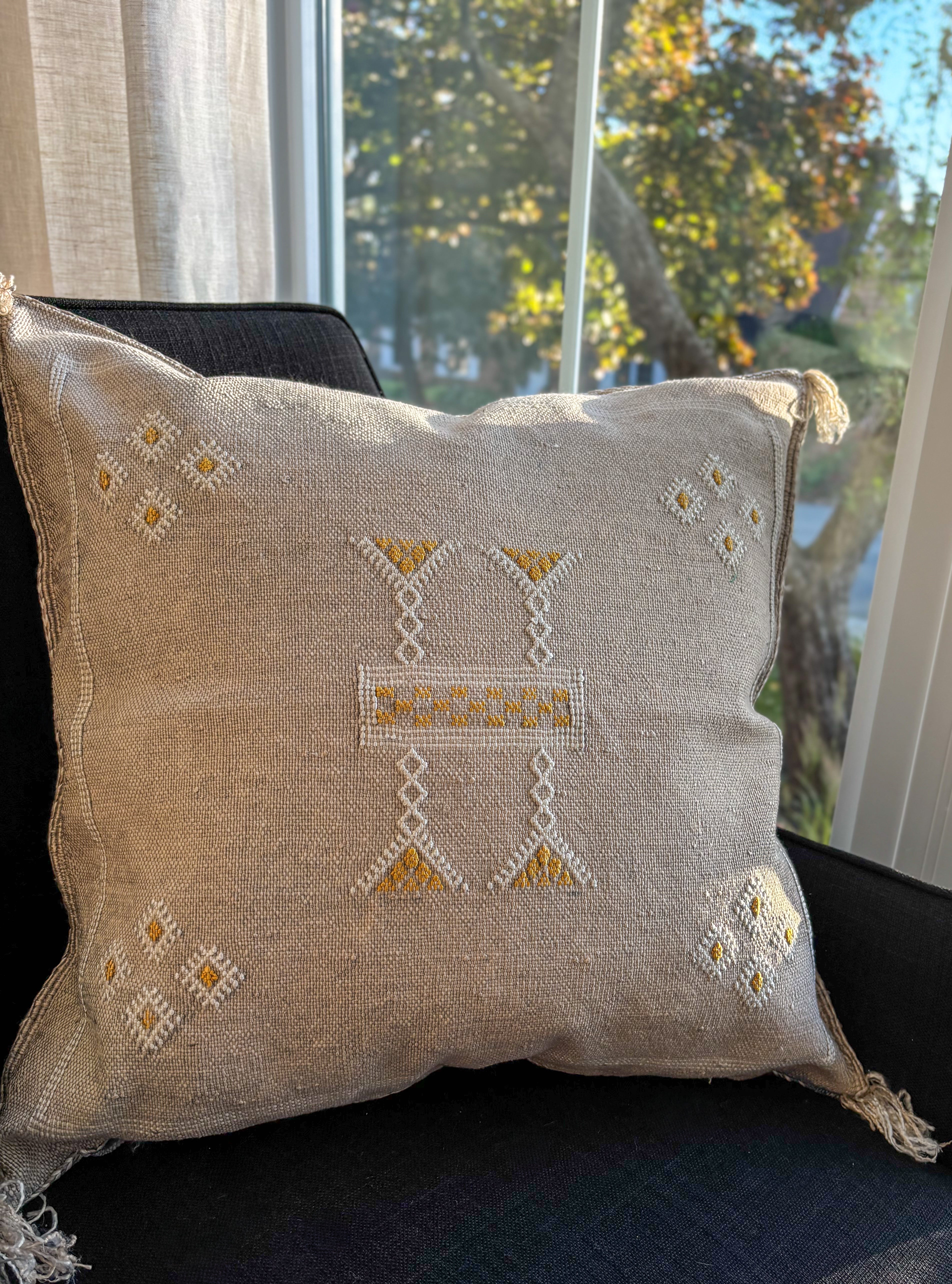 MOROCCO: Premium Square Grey Cactus Silk Cushion Cover