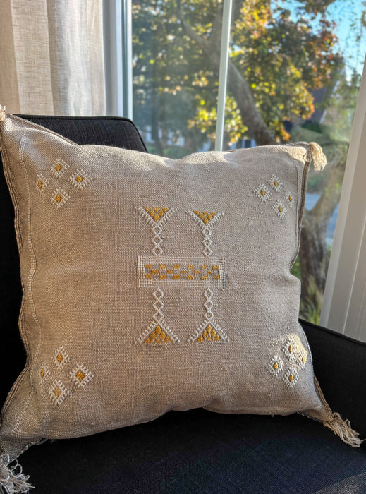MOROCCO: Premium Square Grey Cactus Silk Cushion Cover
