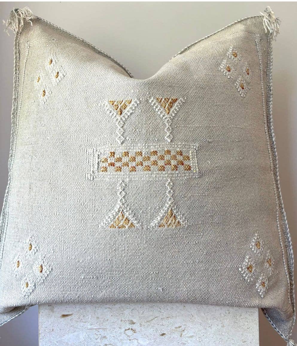 MOROCCO: Premium Square Grey Cactus Silk Cushion Cover