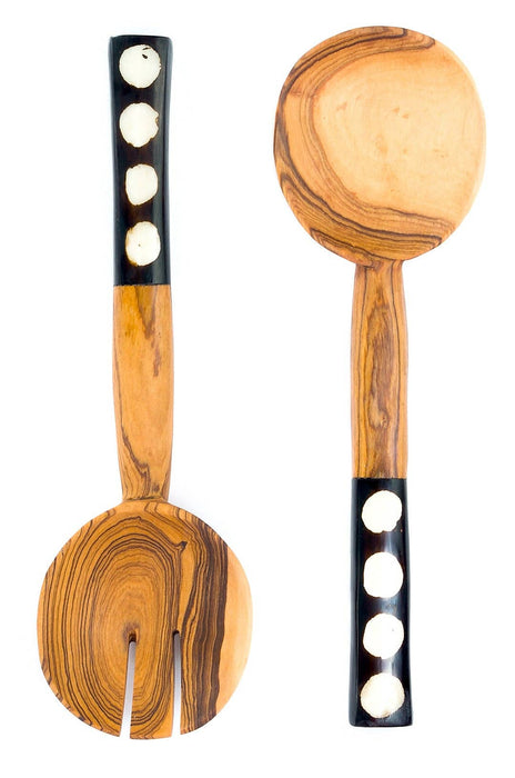 KENYA: Bold Polka Dot Olive Wood Salad Servers