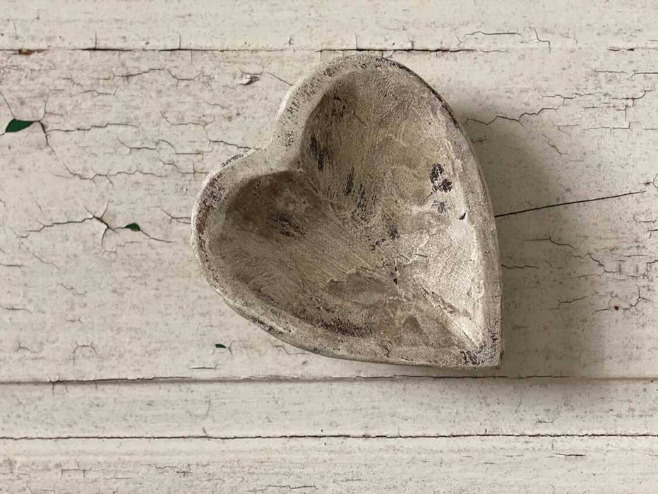 Mexico: Small heart-shaped bowl, white, handmade, farmhouse decor #B