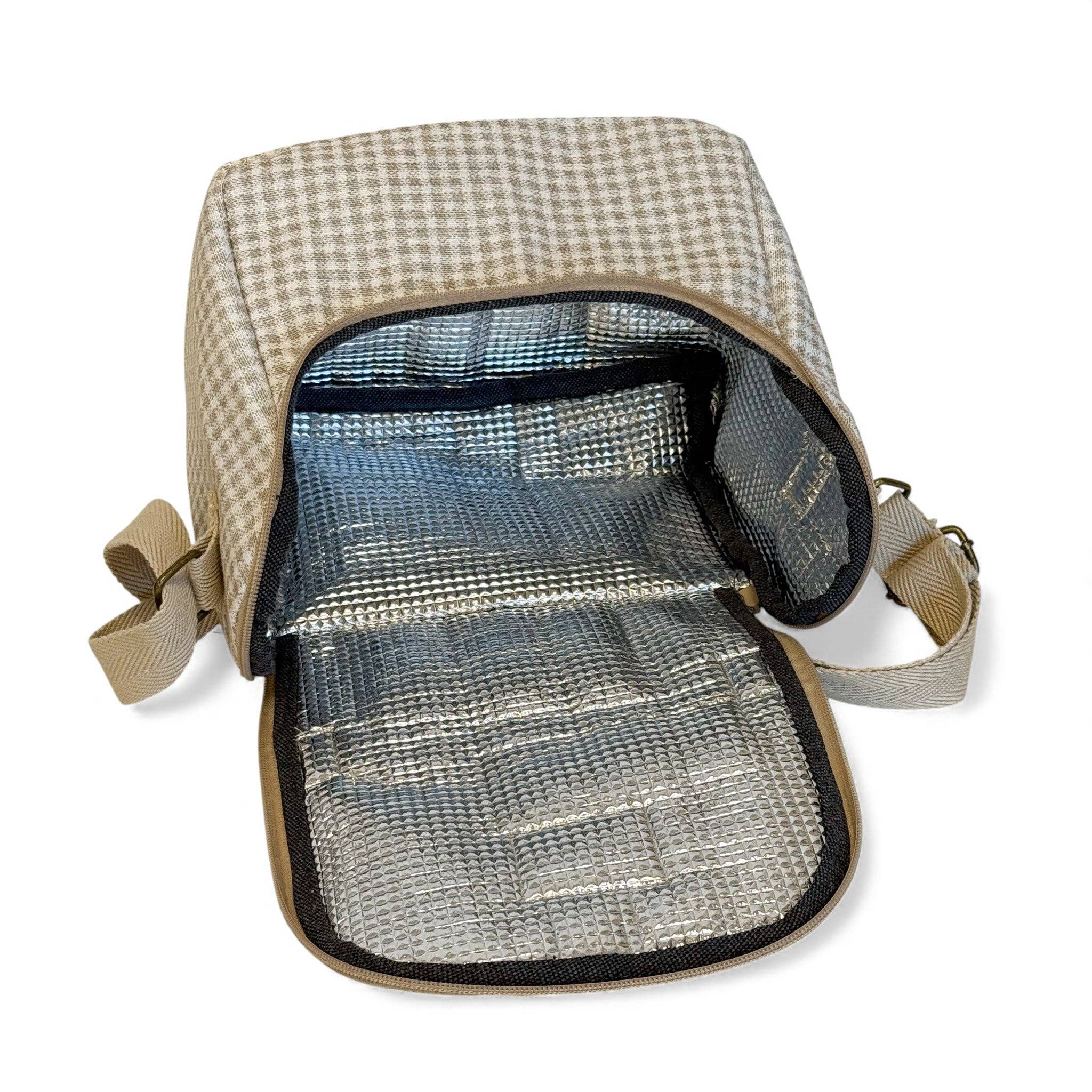Sac déjeuner en jacquard vichy beige et écru- d’Espagne
