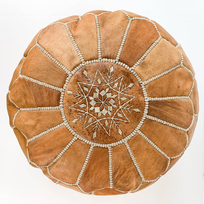 MOROCCO: Round pouf in "Tan" Moroccan leather (unpadded)