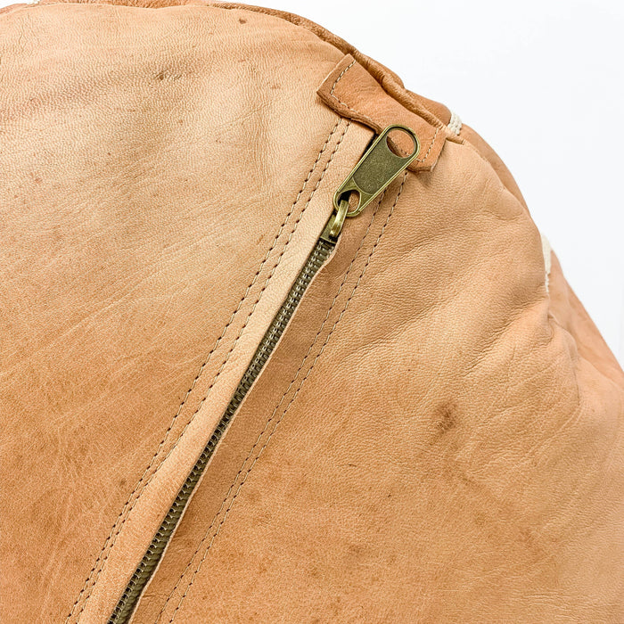 MOROCCO: Round pouf in "Tan" Moroccan leather (unpadded)