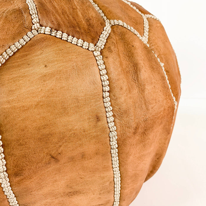 MOROCCO: Round pouf in "Tan" Moroccan leather (unpadded)
