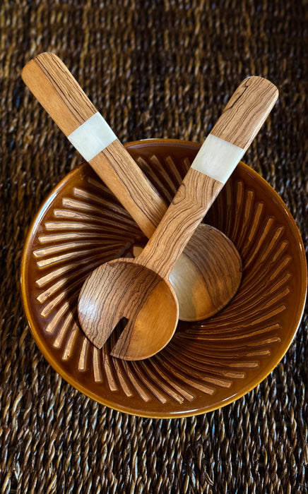 KENYA: Wild Olive and Bone Pendulum Salad Servers