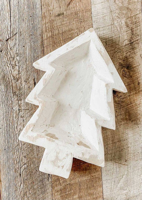 Mexico: Wooden bowl in the shape of a tree, pure white, handmade, #A