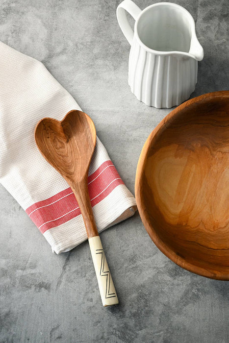 KENYA: Wild olive wood heart-shaped cooking spoon with zigzag handle