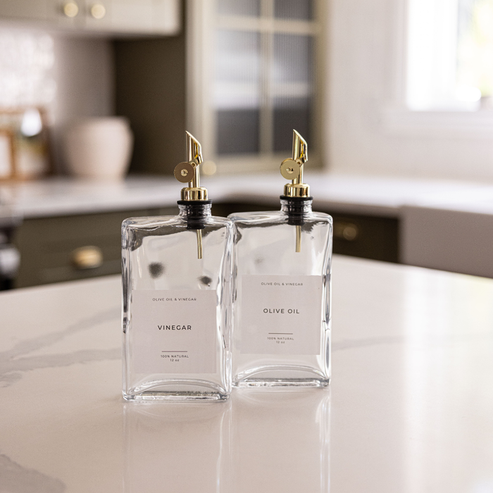 Rectangular Glass Dispenser Bottles for Olive Oil and Vinegar