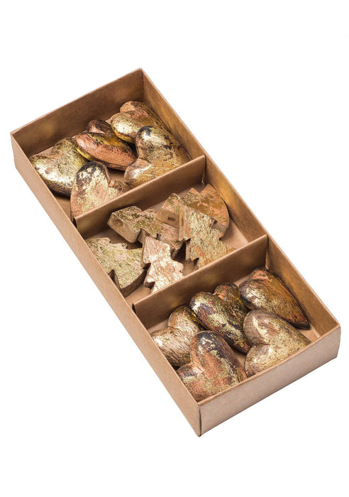 INDIA: Set of 15 gold heart and tree-shaped decorations