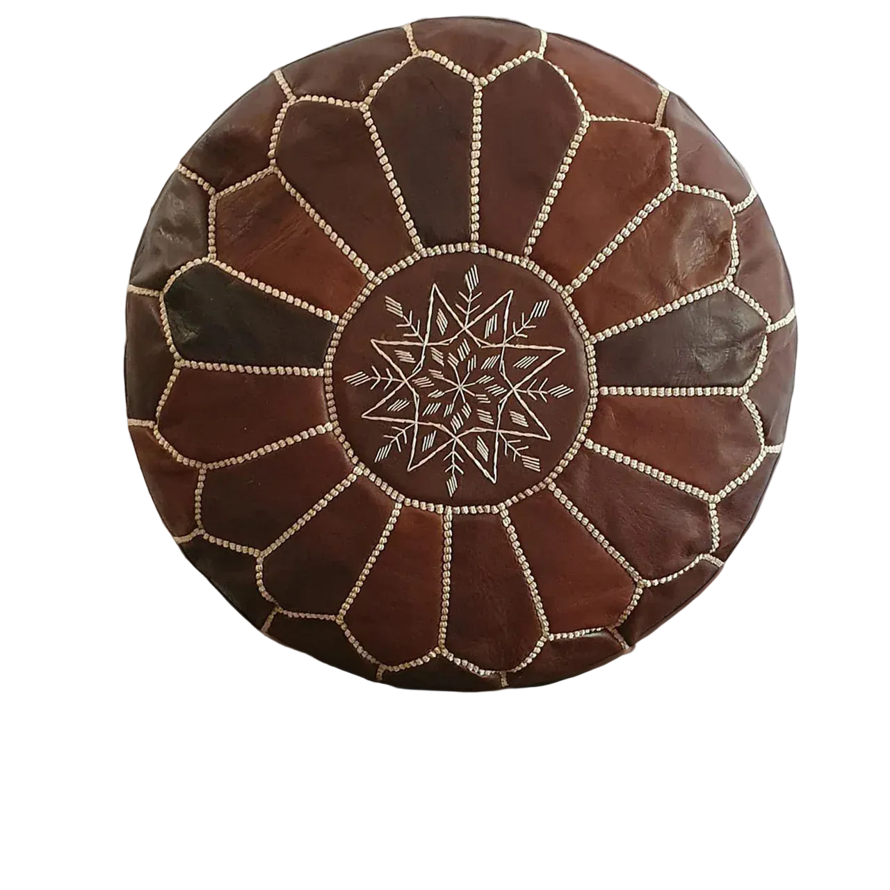 Pouf rond en cuir couleur marron foncé du Maroc