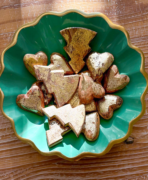 INDIA: Set of 15 gold heart and tree-shaped decorations