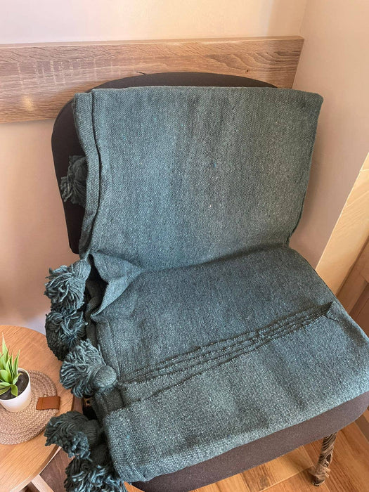 MOROCCO: Premium Handmade Feldgrau Tassel Throw Blanket from Morocco