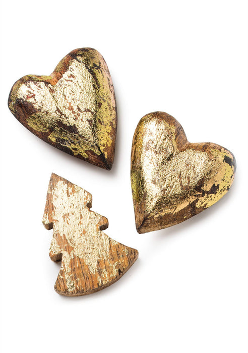 INDIA: Set of 15 gold heart and tree-shaped decorations