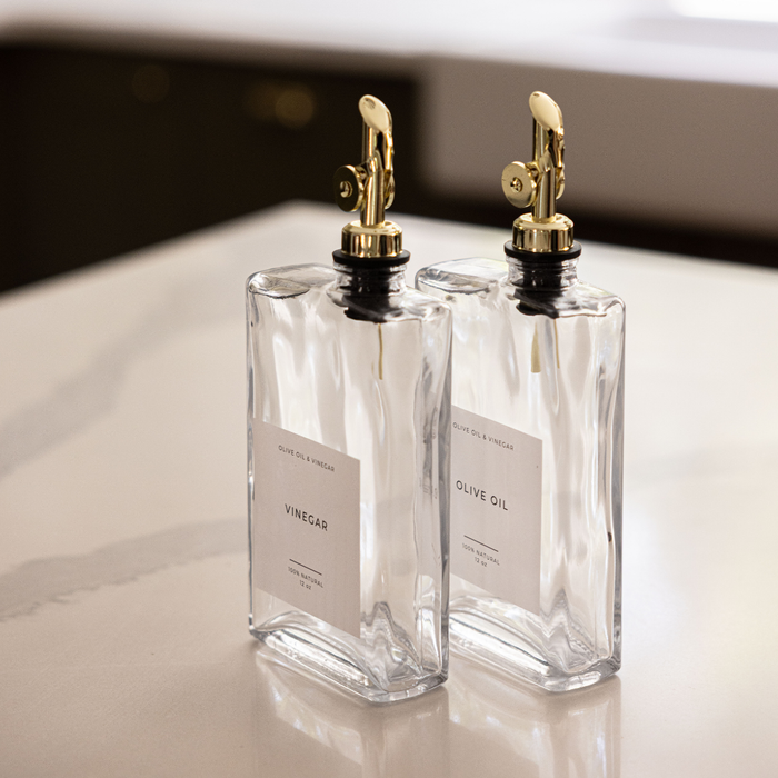 Rectangular Glass Dispenser Bottles for Olive Oil and Vinegar