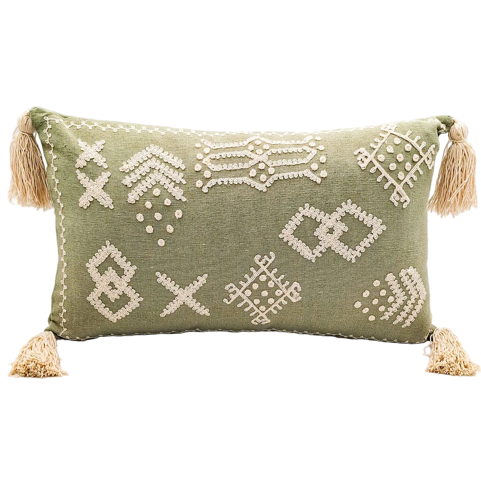 Soft Green Tribal Embroidery Cushion Cover