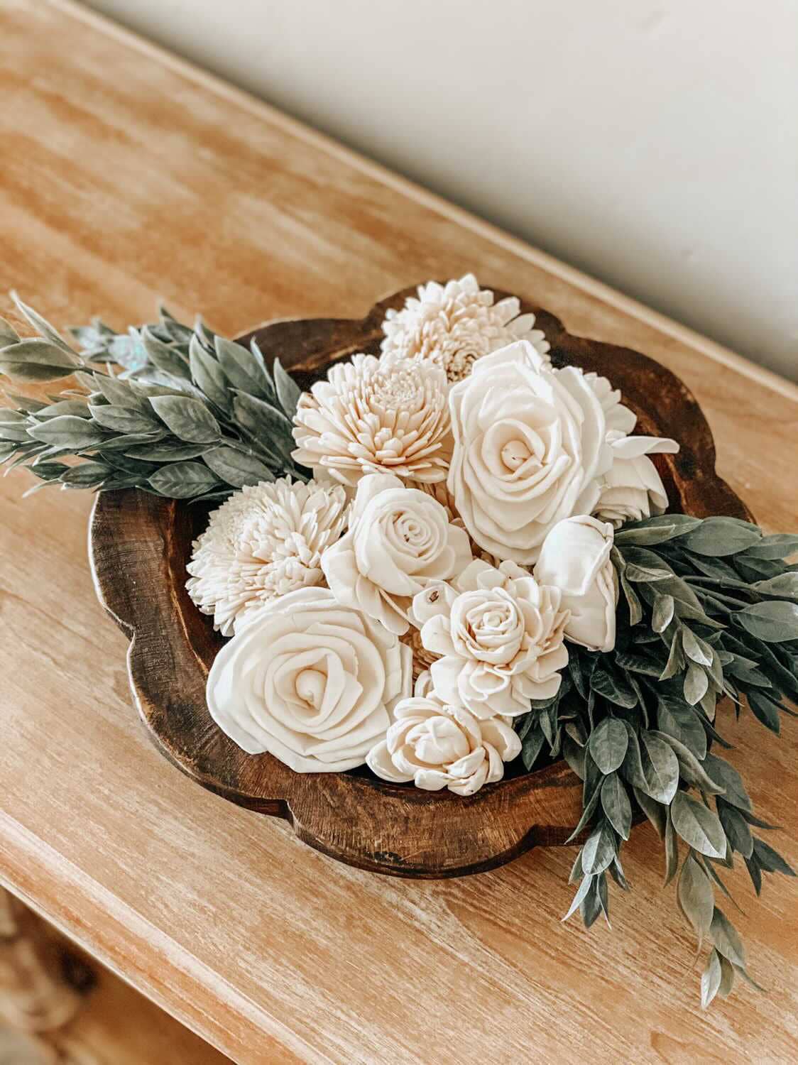 Mexico: Natural Flower Pasta Bowl, Handmade Farmhouse Decor #B - 7.3