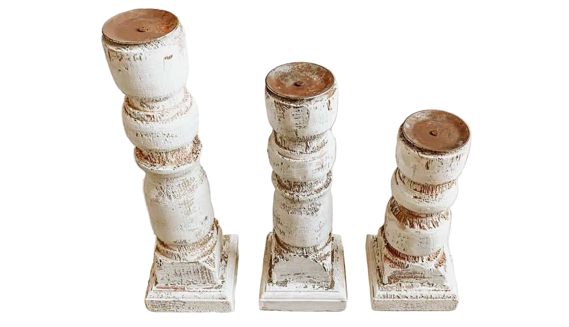 Mexico: Wooden Candle Holder, 3-Piece Set, Handmade - 7.1