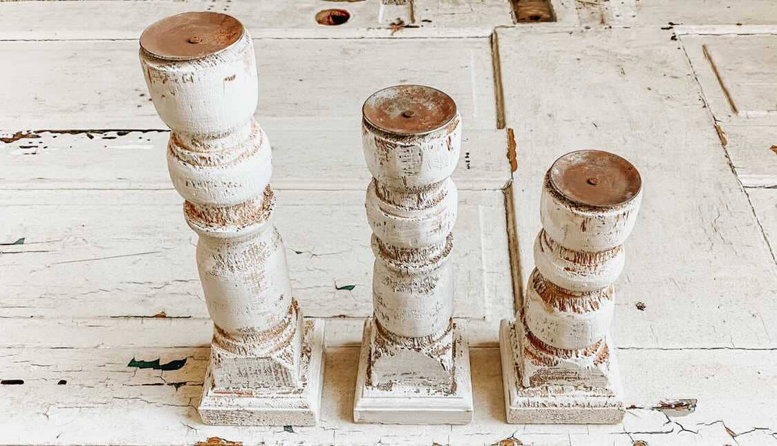 Mexico: Wooden Candle Holder, 3-Piece Set, Handmade - 7.1