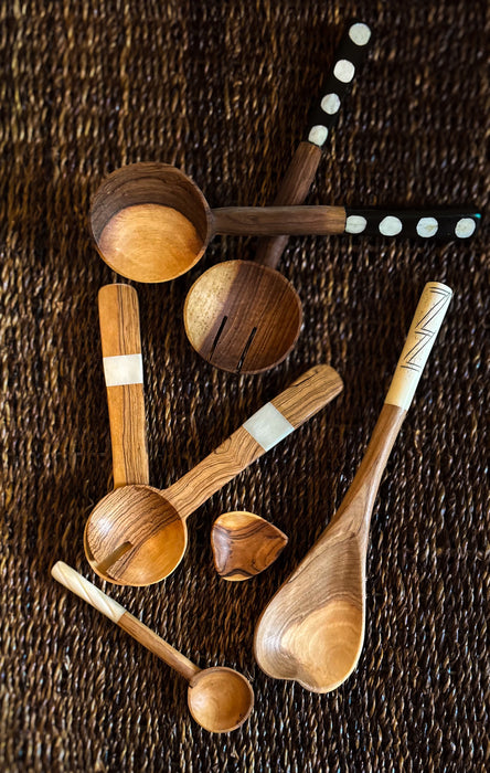 KENYA: Bold Polka Dot Olive Wood Salad Servers