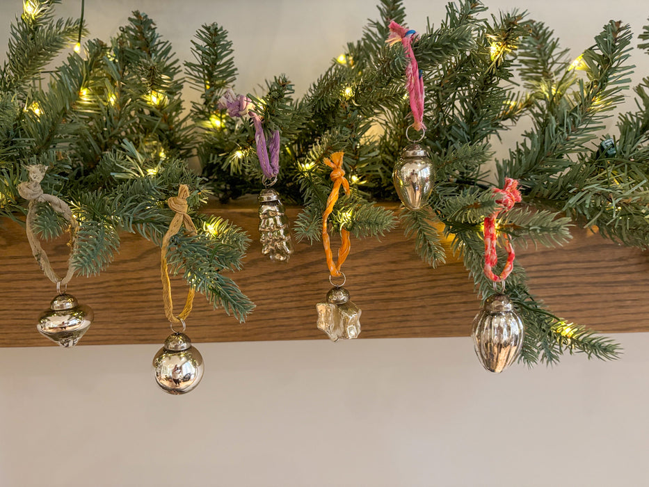 INDIA: Set of 6 Christmas baubles made from recycled glass with a silver finish