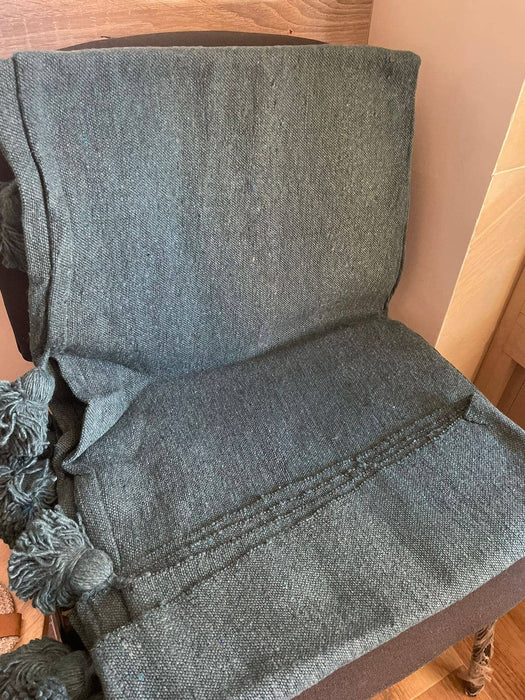 MOROCCO: Premium Handmade Feldgrau Tassel Throw Blanket from Morocco