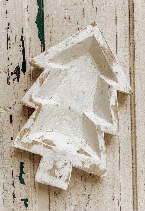 Mexico: Wooden bowl in the shape of a tree, pure white, handmade, #A