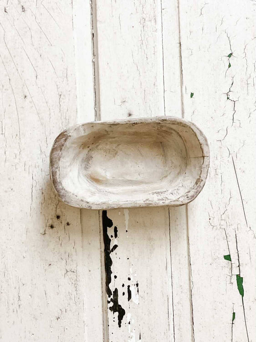 Mexico: Small wooden bowl, ready for a candle, antique white #A - 7.13