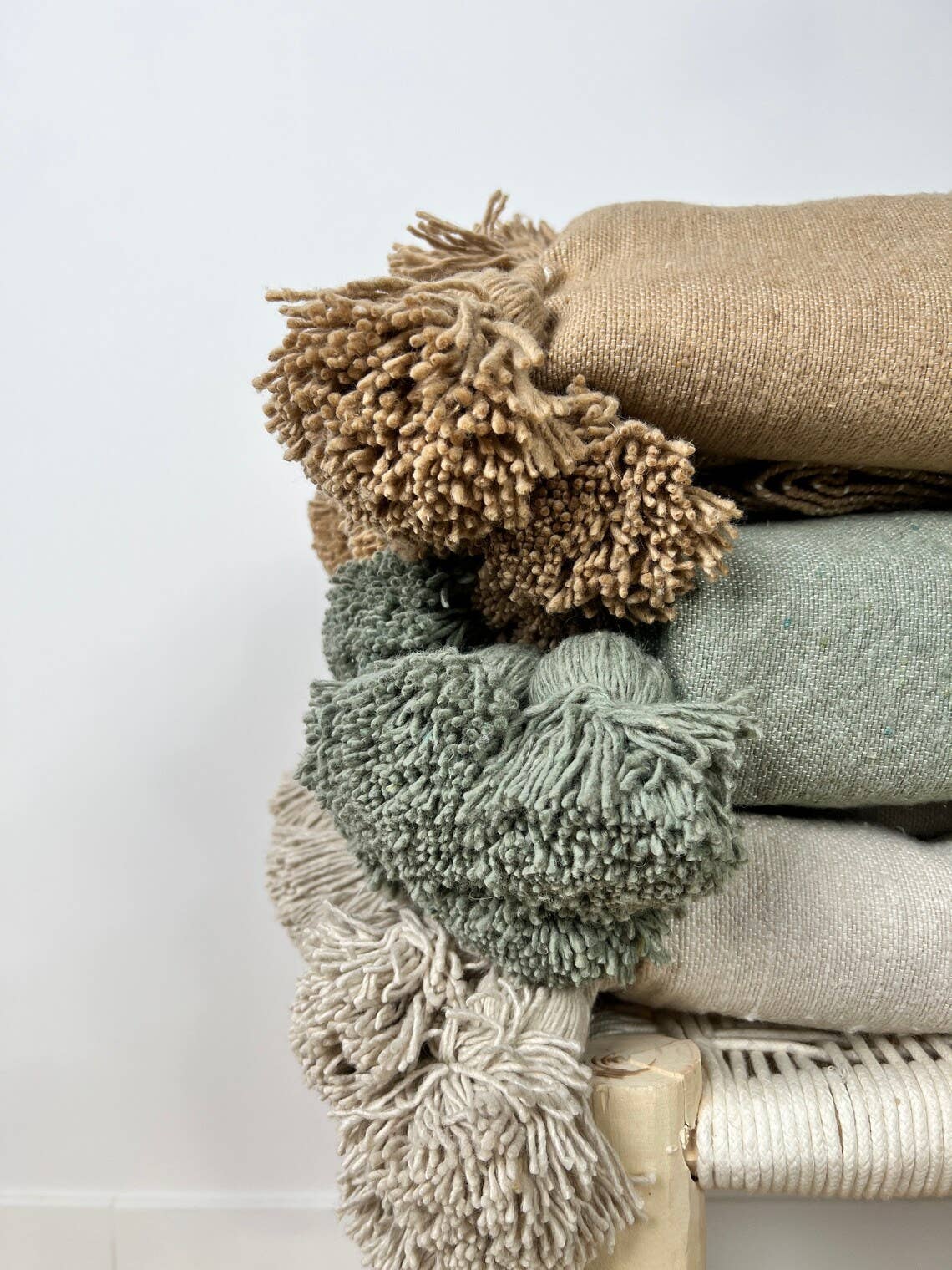MOROCCO: Premium Handmade Feldgrau Tassel Throw Blanket from Morocco