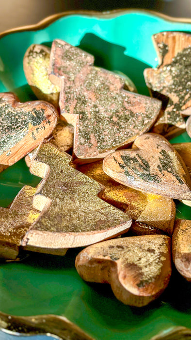 INDIA: Set of 15 gold heart and tree-shaped decorations