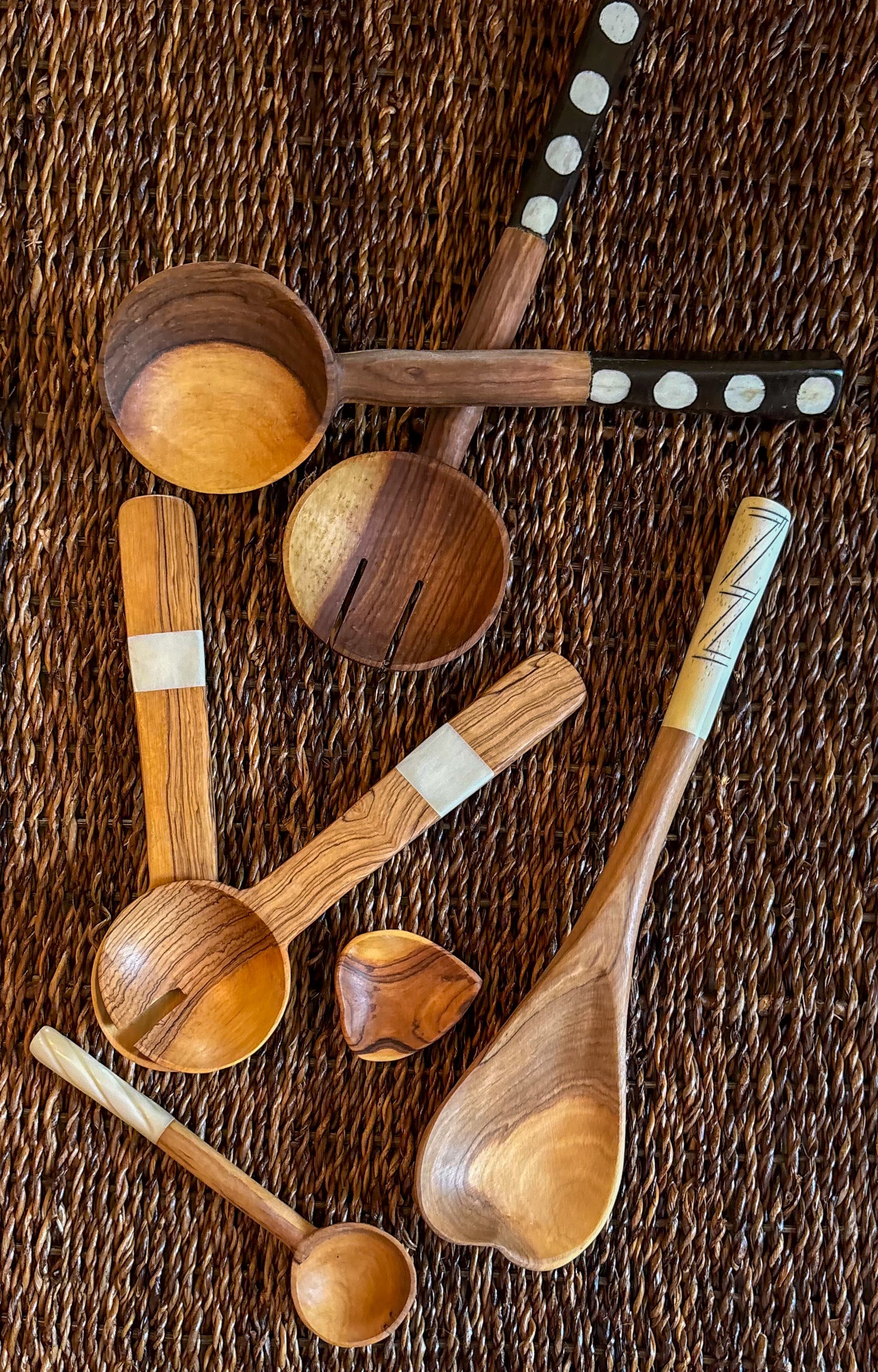 KENYA: Wild Olive and Bone Pendulum Salad Servers