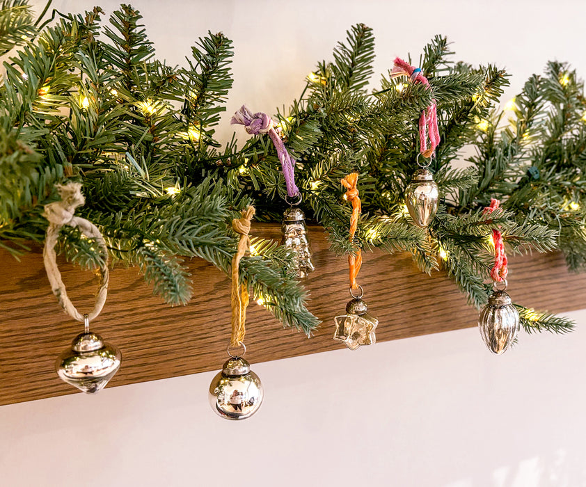 INDIA: Set of 6 Christmas baubles made from recycled glass with a silver finish