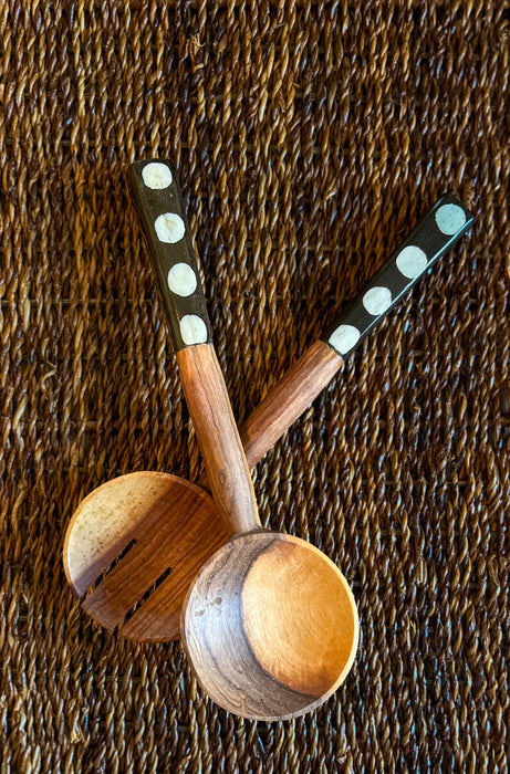 KENYA: Bold Polka Dot Olive Wood Salad Servers