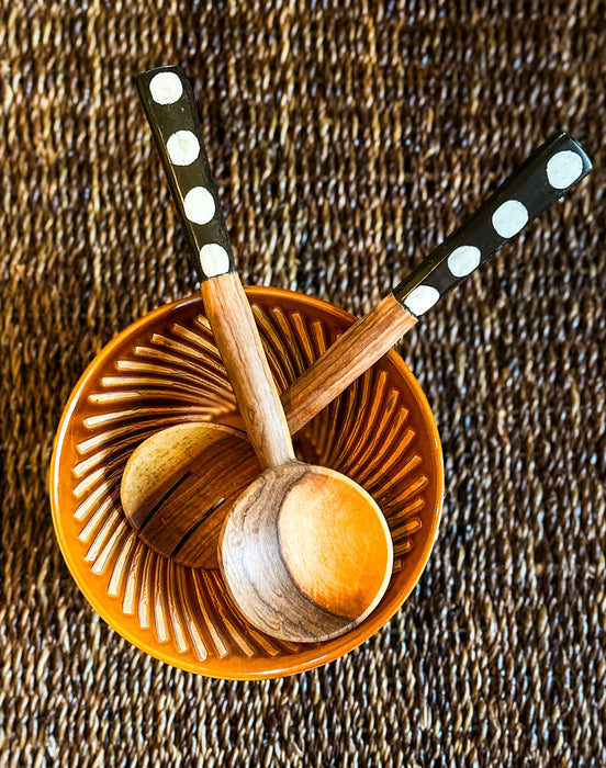 KENYA: Bold Polka Dot Olive Wood Salad Servers