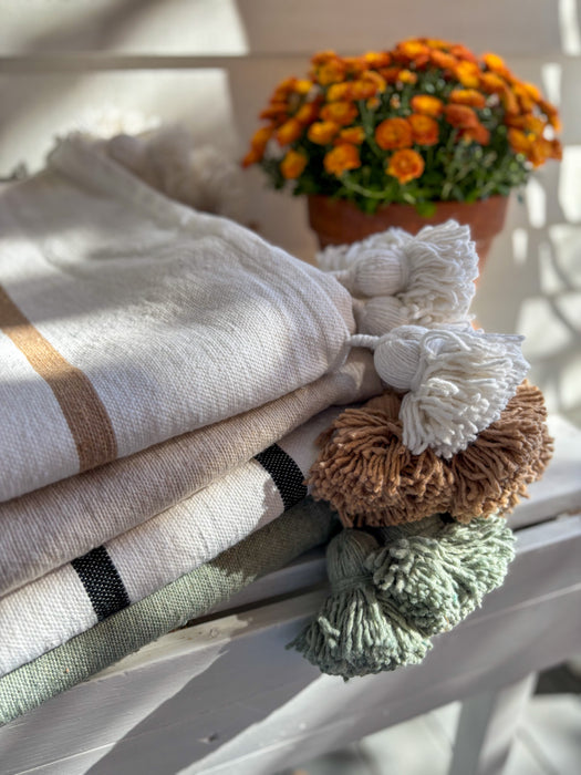 MOROCCO: Premium Handmade Feldgrau Tassel Throw Blanket from Morocco