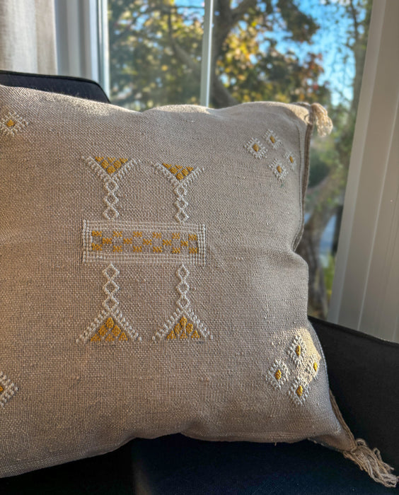 MOROCCO: Premium Square Grey Cactus Silk Cushion Cover