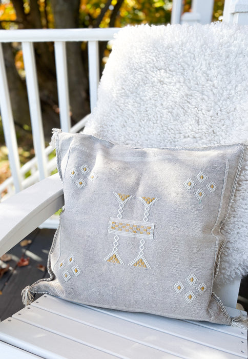 MOROCCO: Premium Square Grey Cactus Silk Cushion Cover