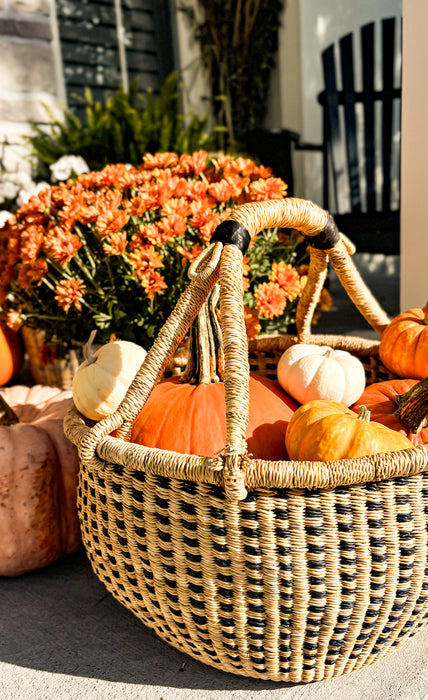 GHANA: Bolga basket in midnight blue and natural checks