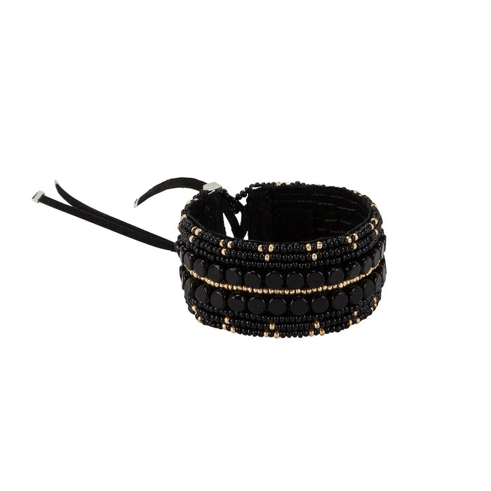 Three-point leather bracelet with gold trim – BLACK/GOLD