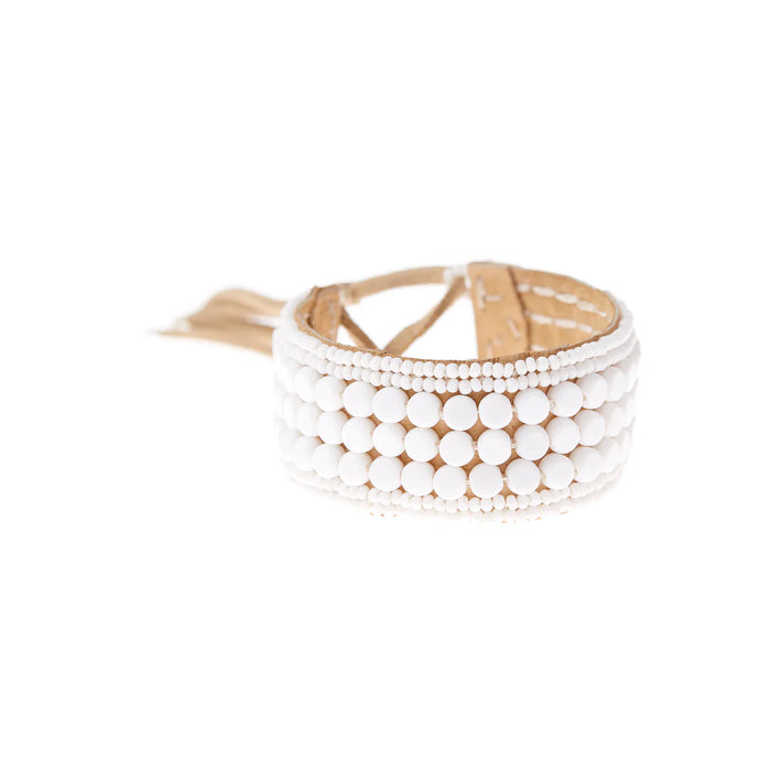 Narrow leather cuff with multiple stripes – WHITE