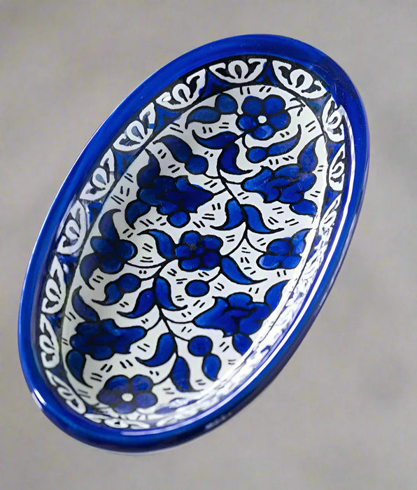 Oval Side Dishes | Small &amp; Large – Hand-Painted Palestinian Ceramic | Multicolor &amp; Navy