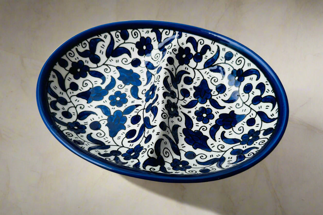 Oval Double Dip Side – Hand-Painted Palestinian Ceramic | Multicolor &amp; Navy